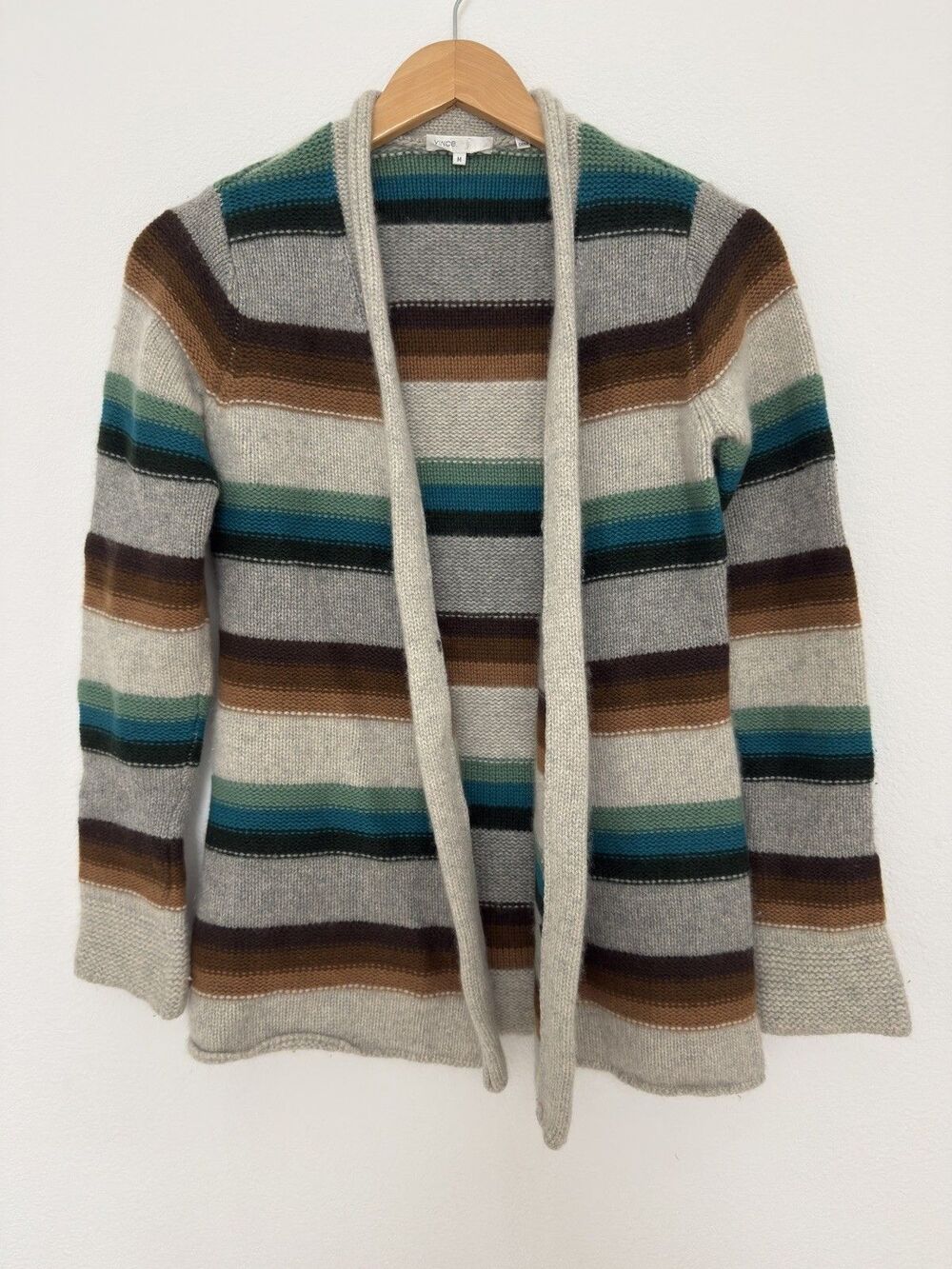Vince 100% Cashmere Striped Cardigan Sweater M As Seen On Big Bang Theory Penny